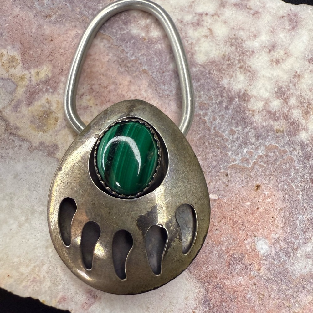 Native Silver Bear Claw Pendant Malachite By Bennett